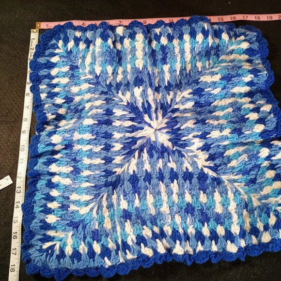 EUC: Handmade 18x18 in Blue White Crocheted Textured Boho Pillow Cover - Picture 3 of 3